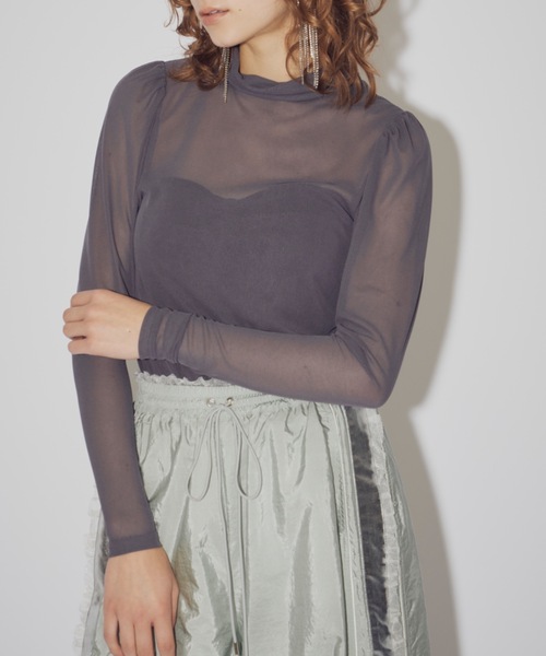 LA BELLE ETUDE（ラベルエチュード）の「シースルーハイネックトップス / シアーハイネックトップス（Tシャツ/カットソー・レディース・ライトグレー/ホワイト/ブラック/チャコールグレー・FREE）」の3枚目の写真