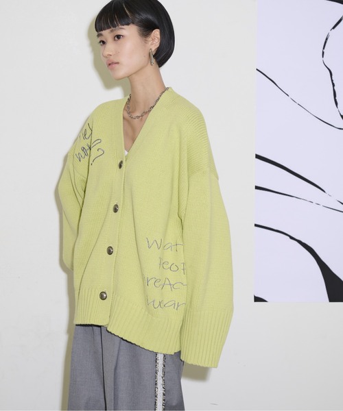 THE YOn(ザヨン)の「レタリング刺繍ニットカーディガン(カーディガン/ボレロ・レディース・グレー/ライム/オフホワイト・FREE)」の3枚目の写真
