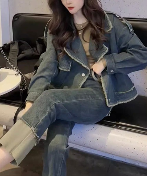 【セール】クロップドテーラージャケット×パンツ デニムセットアップ（セットアップ）｜gossip！ロサンゼルス（ゴシップロサンゼルス）