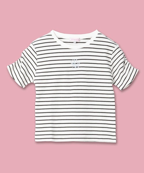 VIVIAN BLUE（ビビアンブルー）の「【VIVIAN BLUE】２Ｗａｙ袖シャーリング長袖Ｔシャツ（Tシャツ/カットソー・キッズ・サックスブルー/ブラック・120/130/140/150）」の10枚目の写真