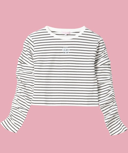 VIVIAN BLUE（ビビアンブルー）の「【VIVIAN BLUE】２Ｗａｙ袖シャーリング長袖Ｔシャツ（Tシャツ/カットソー・キッズ・サックスブルー/ブラック・120/130/140/150）」の12枚目の写真