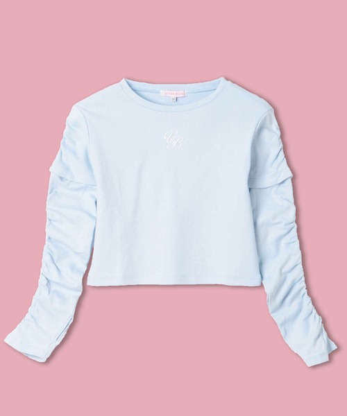 VIVIAN BLUE（ビビアンブルー）の「【VIVIAN BLUE】２Ｗａｙ袖シャーリング長袖Ｔシャツ（Tシャツ/カットソー・キッズ・サックスブルー/ブラック・120/130/140/150）」の9枚目の写真