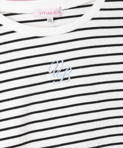 VIVIAN BLUE（ビビアンブルー）の「【VIVIAN BLUE】２Ｗａｙ袖シャーリング長袖Ｔシャツ（Tシャツ/カットソー・キッズ・サックスブルー/ブラック・120/130/140/150）」の6枚目の写真