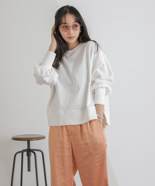 NANO universe（ナノユニバース）の「カット裏毛ワイドトップス（Tシャツ/カットソー・レディース・アイボリー/ブルー/ピンク・FREE）」の4枚目の写真