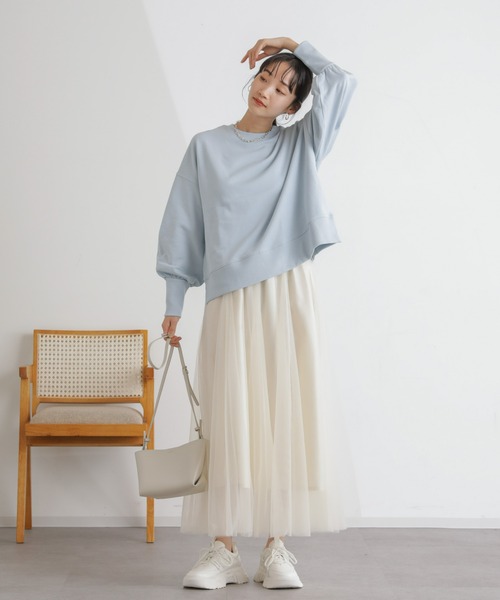 NANO universe（ナノユニバース）の「カット裏毛ワイドトップス（Tシャツ/カットソー・レディース・アイボリー/ブルー/ピンク・FREE）」の21枚目の写真