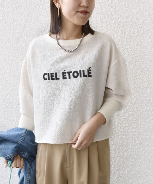 SHIPS（シップス）の「* 〈手洗い可能〉楊柳 ロゴ トップス 24SS ◇（Tシャツ/カットソー・レディース・ライトブルー/ブラック/オフホワイト・ONE SIZE）」の2枚目の写真