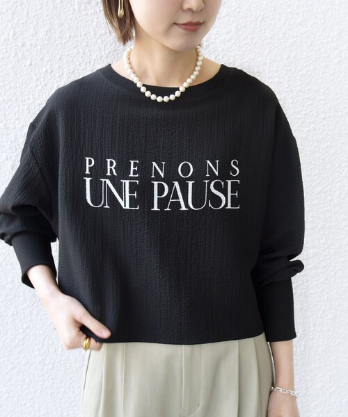 SHIPS（シップス）の「* 〈手洗い可能〉楊柳 ロゴ トップス 24SS ◇（Tシャツ/カットソー・レディース・ライトブルー/ブラック/オフホワイト・ONE SIZE）」の3枚目の写真