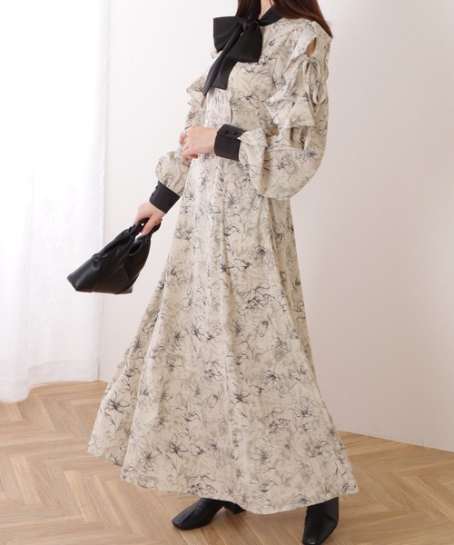 Lace Ladies(レースレディース)の「ボウタイ付き 配色 カットアウト ロング ワンピース(ワンピース・レディース・ブラック/ブラウン・S/FREE)」の7枚目の写真