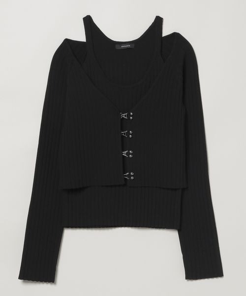 JEANASIS（ジーナシス）の「メタルフックWリブニット2P/109053（ニット/セーター・レディース・ネイビー/ブラック/グレー・FREE）」の2枚目の写真