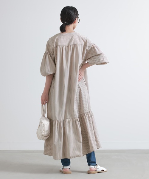 n'OrLABEL（ノアールレーベル）の「『ストライプ柄ティアードワンピース』（シャツワンピース・レディース・ベージュ/ブルー・1/2）」の6枚目の写真