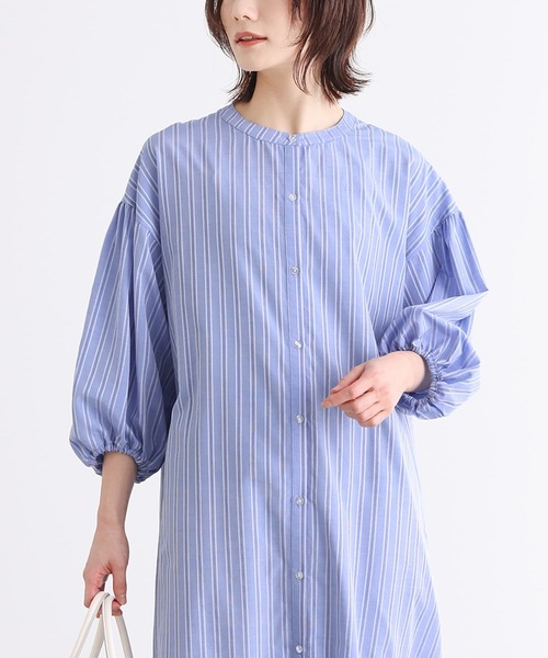 n'OrLABEL（ノアールレーベル）の「『ストライプ柄ティアードワンピース』（シャツワンピース・レディース・ベージュ/ブルー・1/2）」の7枚目の写真