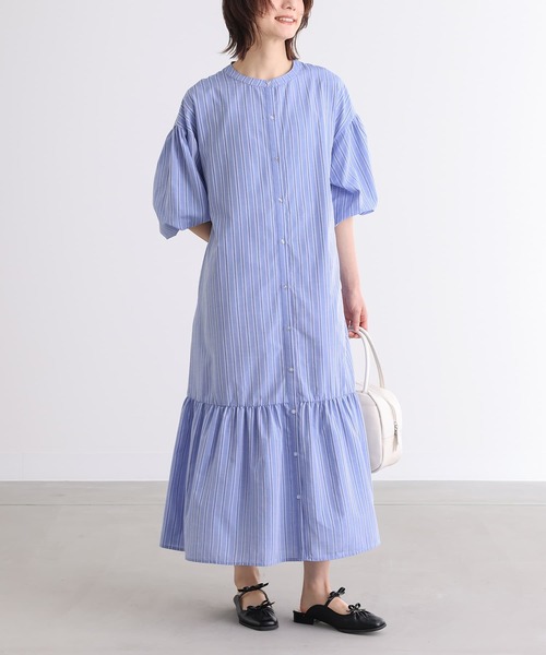 n'OrLABEL（ノアールレーベル）の「『ストライプ柄ティアードワンピース』（シャツワンピース・レディース・ベージュ/ブルー・1/2）」の17枚目の写真