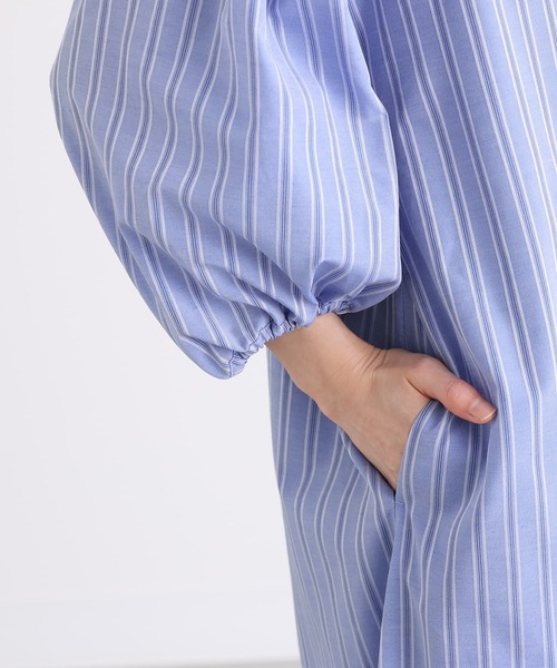 n'OrLABEL（ノアールレーベル）の「『ストライプ柄ティアードワンピース』（シャツワンピース・レディース・ベージュ/ブルー・1/2）」の11枚目の写真