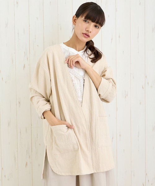 チチカカ(チチカカ)の「Shanti Shanti チェンマイコットンノーカラージャケット【WEB限定】【ユニセックス】(ノーカラージャケット・レディース・ナチュラル/ブラック/グレー・FREE)」の8枚目の写真