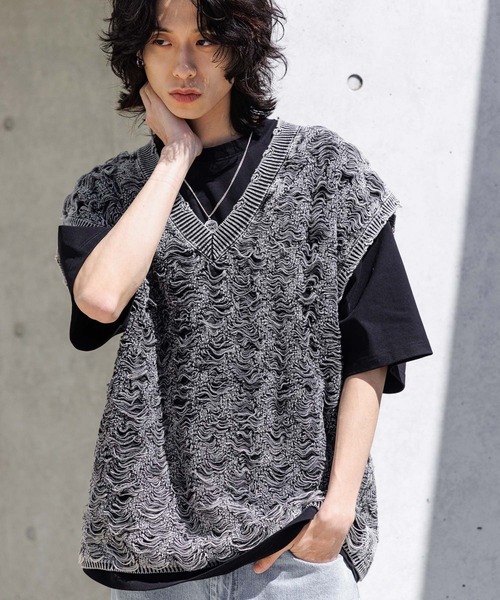 Anui（アニュイ）の「【UNISEX/2サイズ展開】ウェーブダメージベスト