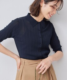 【WEB限定カラーあり】衿付きシアーニットポロ