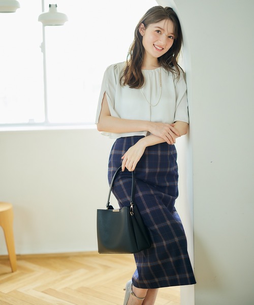 12Twelve Agenda（トゥエルブ　アジェンダ）の「チェック柄タイトスカート（スカート・レディース・ベージュ/ネイビー・M/S）」の19枚目の写真