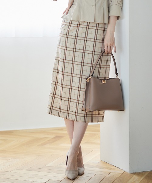 12Twelve Agenda（トゥエルブ　アジェンダ）の「チェック柄タイトスカート（スカート・レディース・ベージュ/ネイビー・M/S）」の9枚目の写真
