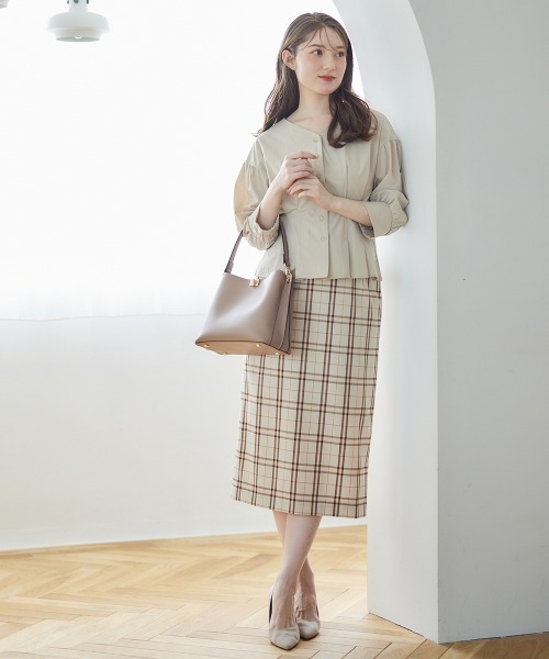 12Twelve Agenda（トゥエルブ　アジェンダ）の「チェック柄タイトスカート（スカート・レディース・ベージュ/ネイビー・M/S）」の10枚目の写真