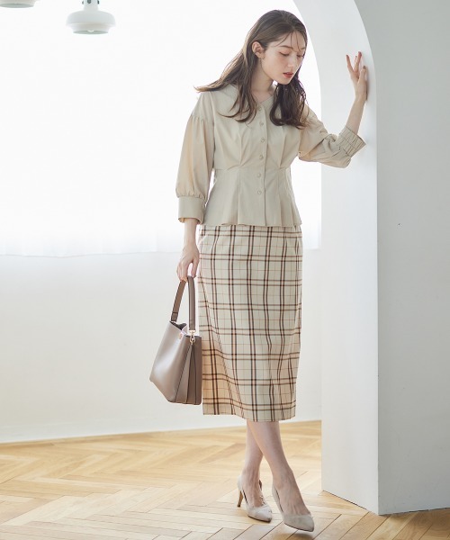 12Twelve Agenda（トゥエルブ　アジェンダ）の「チェック柄タイトスカート（スカート・レディース・ベージュ/ネイビー・M/S）」の11枚目の写真