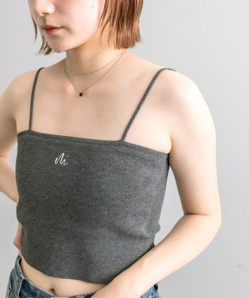mline（エムライン）の「【5色展開】[mline]刺繍ニットキャミ（キャミソール・レディース・グリーン/ピンク/チャコールグレー/ブルー/アイボリー・FREE）」の3枚目の写真