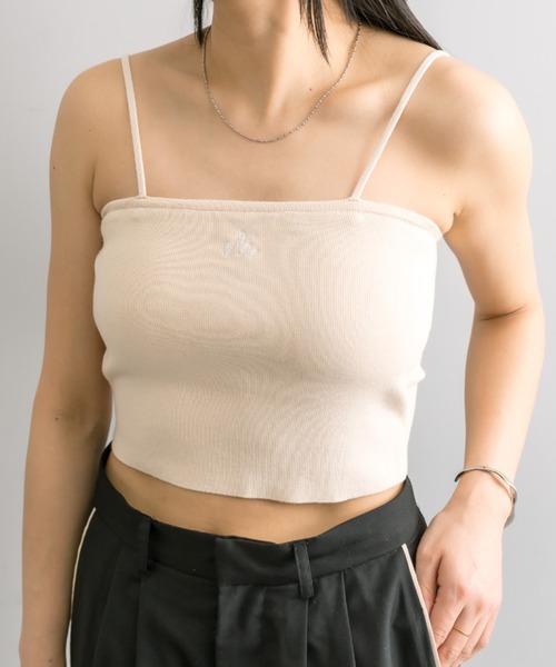 mline（エムライン）の「【5色展開】[mline]刺繍ニットキャミ（キャミソール・レディース・グリーン/ピンク/チャコールグレー/ブルー/アイボリー・FREE）」の2枚目の写真