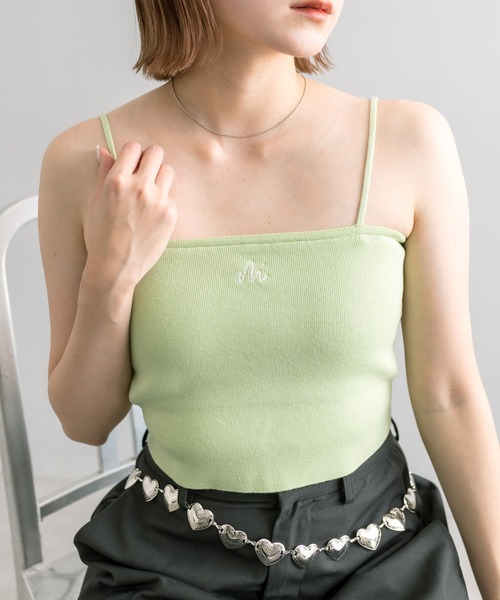 mline（エムライン）の「【5色展開】[mline]刺繍ニットキャミ（キャミソール・レディース・グリーン/ピンク/チャコールグレー/ブルー/アイボリー・FREE）」の10枚目の写真
