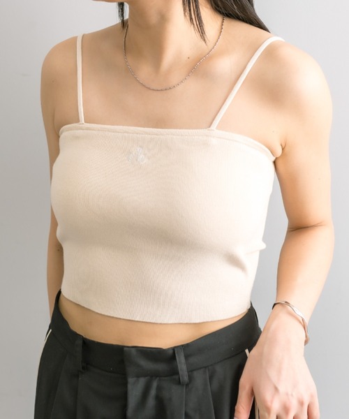 mline（エムライン）の「【5色展開】[mline]刺繍ニットキャミ（キャミソール・レディース・グリーン/ピンク/チャコールグレー/ブルー/アイボリー・FREE）」の6枚目の写真