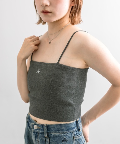 mline（エムライン）の「【5色展開】[mline]刺繍ニットキャミ（キャミソール・レディース・グリーン/ピンク/チャコールグレー/ブルー/アイボリー・FREE）」の8枚目の写真