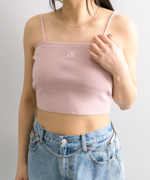 mline（エムライン）の「【5色展開】[mline]刺繍ニットキャミ（キャミソール・レディース・グリーン/ピンク/チャコールグレー/ブルー/アイボリー・FREE）」の15枚目の写真