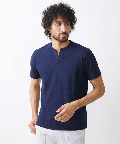 MICHEL KLEIN HOMME (ミッシェルクランオム)の「《日本製》チェック柄クルーネック半袖カットソー 24SS(Tシャツ/カットソー・メンズ・ホワイト/ネイビー/カーキ・MEDIUM/LARGE/X-LARGE)」の3枚目の写真