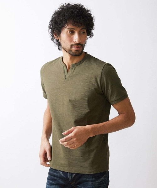 MICHEL KLEIN HOMME (ミッシェルクランオム)の「《日本製》チェック柄クルーネック半袖カットソー 24SS(Tシャツ/カットソー・メンズ・ホワイト/ネイビー/カーキ・MEDIUM/LARGE/X-LARGE)」の2枚目の写真