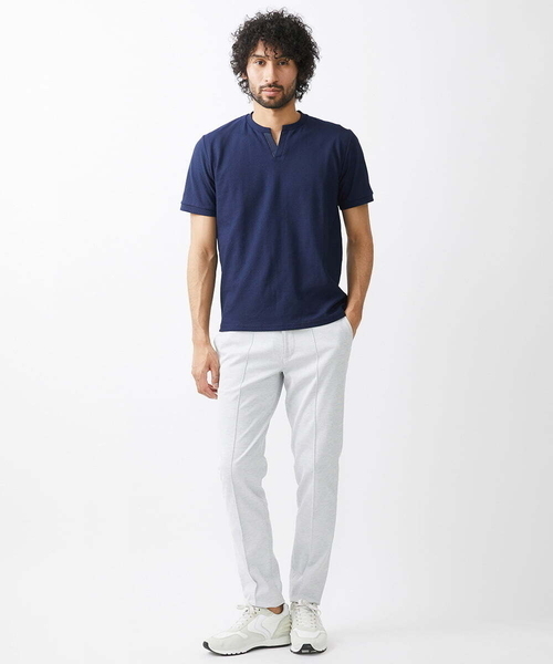 MICHEL KLEIN HOMME (ミッシェルクランオム)の「《日本製》チェック柄クルーネック半袖カットソー 24SS(Tシャツ/カットソー・メンズ・ホワイト/ネイビー/カーキ・MEDIUM/LARGE/X-LARGE)」の4枚目の写真