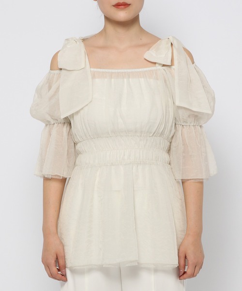 mysty woman（ミスティウーマン）の「リバーシブル肩リボンチュニック　122206（シャツ/ブラウス・レディース・ブルー/アイボリー/ブラック・FREE）」の18枚目の写真