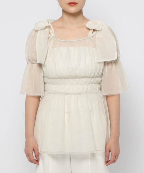 mysty woman（ミスティウーマン）の「リバーシブル肩リボンチュニック　122206（シャツ/ブラウス・レディース・ブルー/アイボリー/ブラック・FREE）」の11枚目の写真