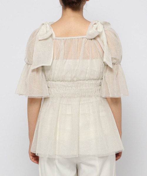 mysty woman（ミスティウーマン）の「リバーシブル肩リボンチュニック　122206（シャツ/ブラウス・レディース・ブルー/アイボリー/ブラック・FREE）」の12枚目の写真