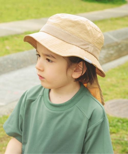 BRANSHES（ブランシェス）の「【水陸両用/撥水加工】日よけ付きナイロンハット（ハット・キッズ・ベージュ/ネイビー/オレンジ・52cm/50cm/54cm/56cm）」の2枚目の写真