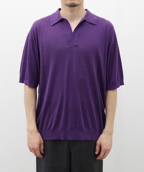 EDIFICE（エディフィス）の「【LA BOUCLE / ラブークル】シルク/リネン スキッパー（ポロシャツ・メンズ・グレー/アイボリー/サックスブルー/ブラウン/ラベンダー・2/3）」の5枚目の写真