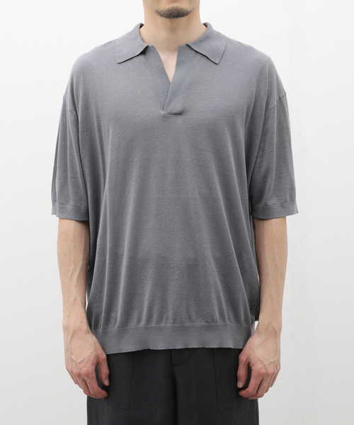 EDIFICE（エディフィス）の「【LA BOUCLE / ラブークル】シルク/リネン スキッパー（ポロシャツ・メンズ・グレー/アイボリー/サックスブルー/ブラウン/ラベンダー・2/3）」の7枚目の写真