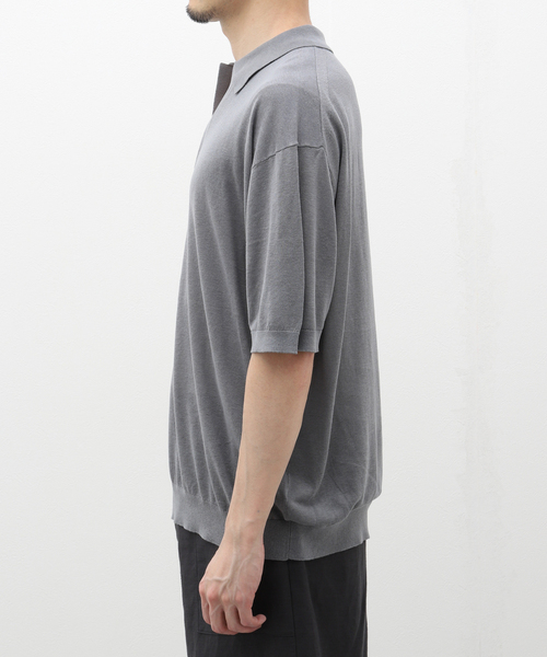 EDIFICE（エディフィス）の「【LA BOUCLE / ラブークル】シルク/リネン スキッパー（ポロシャツ・メンズ・グレー/アイボリー/サックスブルー/ブラウン/ラベンダー・2/3）」の8枚目の写真