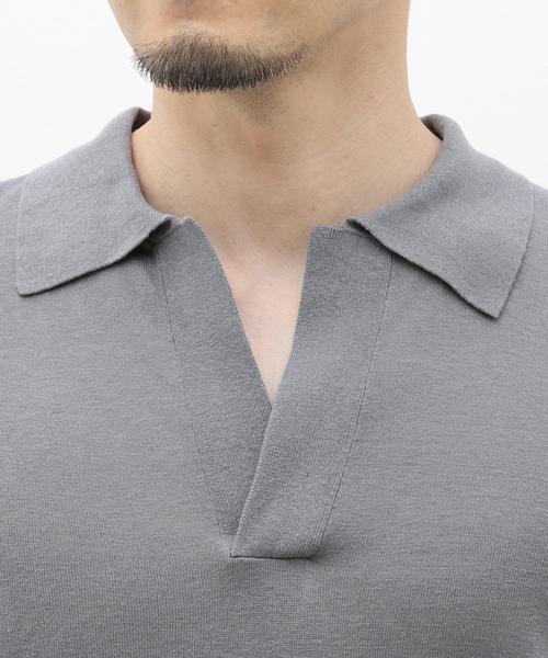 EDIFICE（エディフィス）の「【LA BOUCLE / ラブークル】シルク/リネン スキッパー（ポロシャツ・メンズ・グレー/アイボリー/サックスブルー/ブラウン/ラベンダー・2/3）」の10枚目の写真