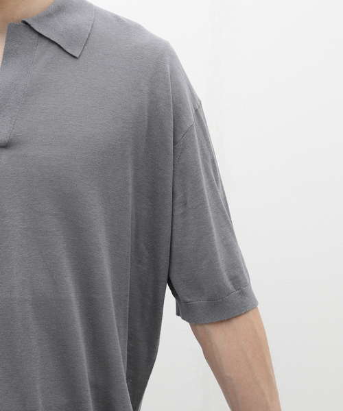 EDIFICE（エディフィス）の「【LA BOUCLE / ラブークル】シルク/リネン スキッパー（ポロシャツ・メンズ・グレー/アイボリー/サックスブルー/ブラウン/ラベンダー・2/3）」の12枚目の写真