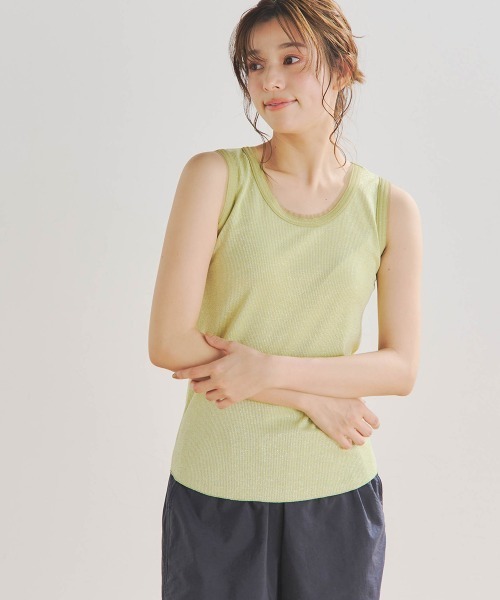 Droite lautreamont(ドロワットロートレアモン)の「ラメリブタンク≪手洗い可能≫(タンクトップ・レディース・イエロー/オフホワイト/ブラック・M)」の1枚目の写真