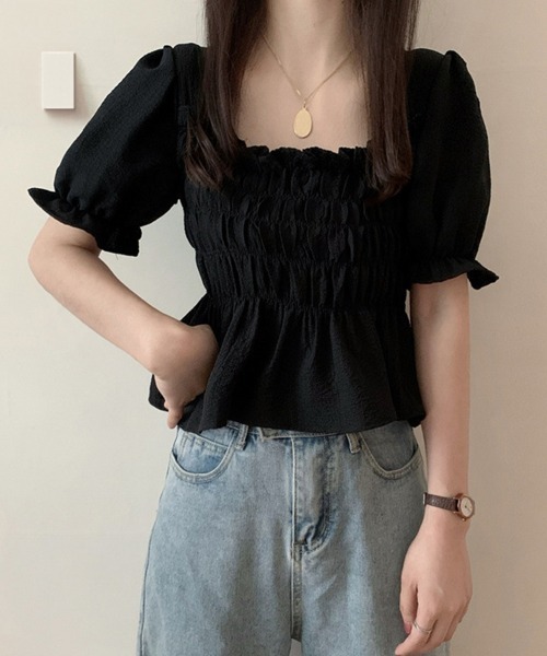 Miniministore(ミニミニストア)の「スクエアネック ブラウス シャーリング(シャツ/ブラウス・レディース・ホワイト/ブラック/ベージュ・FREE)」の13枚目の写真
