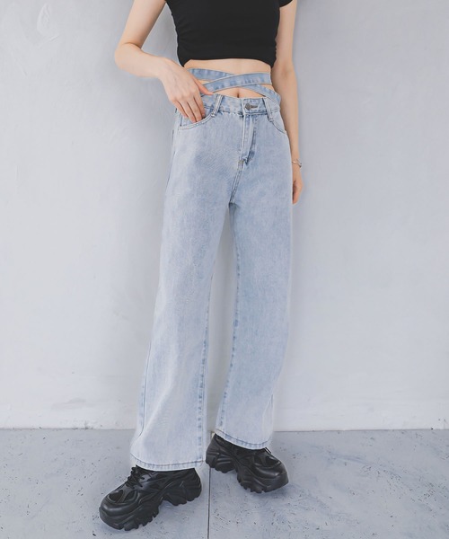 madrepadre(マドレパドレ)の「リボンハイウエストデニムパンツ(デニムパンツ・レディース・ブルー・MEDIUM/LARGE)」の2枚目の写真
