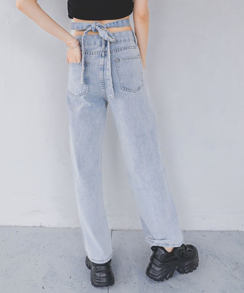 madrepadre(マドレパドレ)の「リボンハイウエストデニムパンツ(デニムパンツ・レディース・ブルー・MEDIUM/LARGE)」の4枚目の写真