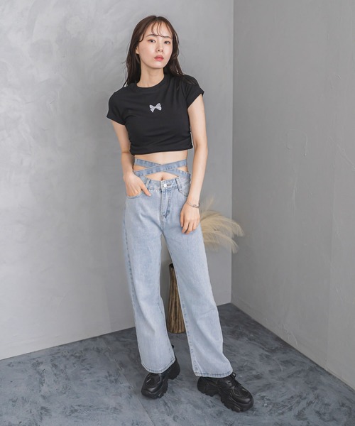 madrepadre(マドレパドレ)の「リボンハイウエストデニムパンツ(デニムパンツ・レディース・ブルー・MEDIUM/LARGE)」の5枚目の写真