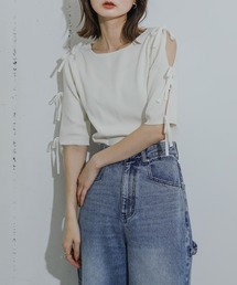 HEYUMM | リボンスリットスリーブセーター(5分袖)(ニット/セーター)