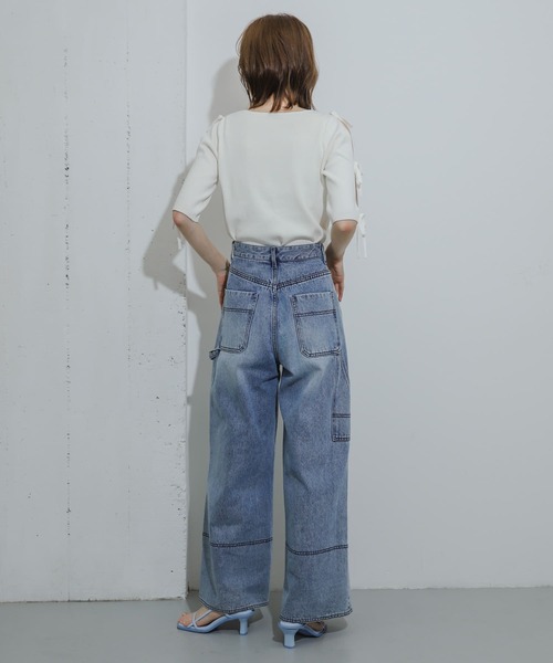 HEYUMM（ヘユム）の「リボンスリットスリーブセーター(5分袖)（ニット/セーター・レディース・ブラック/オフホワイト/チャコールグレー/イエロー・ONE）」の8枚目の写真