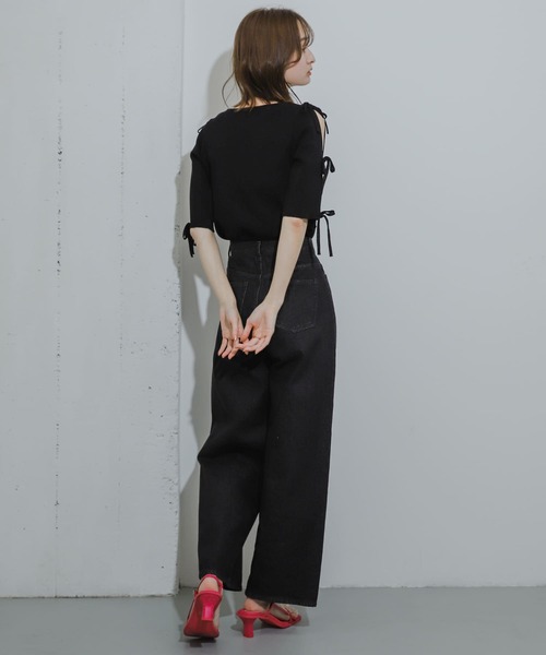 セール】リボンスリットスリーブセーター(5分袖)（ニット